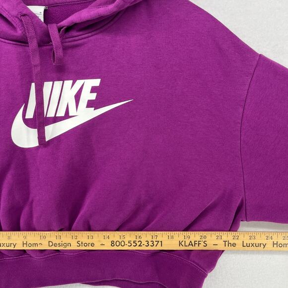 NIKE Hoodie Womens M Sportswear Club Fleece Pullover Cropped Sweatshirt Purple - Picture 14 of 16